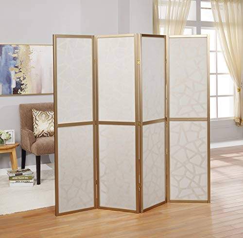 Roundhill Furniture Giyano 4 Panel Screen Room Divider, Gold Roundhill Furniture