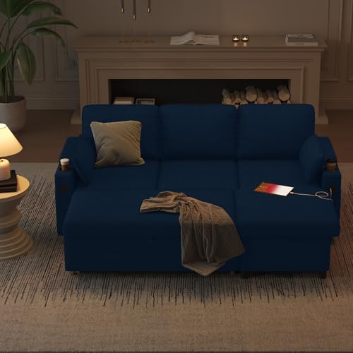 DURASPACE Sofa Bed Sleeper Pull Out 2 in 1 Sectional Sleeper Sofa Couches with Storage,USB, Cup Holder,Pullout Sectional Couches for Apartment Living Room (Blue) DURASPACE