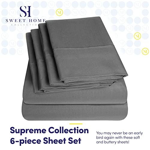 King Size Bed Sheets - 6 Piece 1500 Supreme Collection Fine Brushed Microfiber Deep Pocket King Sheet Set Bedding - 2 Extra Pillow Cases, Great Value, King, Gray Sweet Home Collection