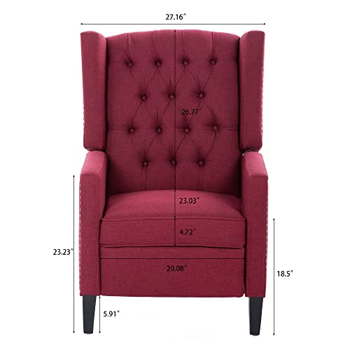 Push Back Recliner Chair,Easy Chairs for Small Spaces,Comfy Armchair,Reading Recliner Chairs for Adults,Living Room Accent Chair, Wingback and Rivets Design for Modern Recliner Chair (Red)