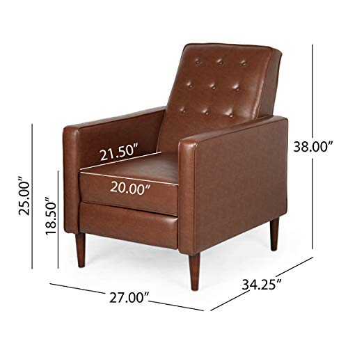 Christopher Knight Home Randolph Mid-Century Modern Button Tufted Recliner, Cognac Brown and Dark Espresso Christopher Knight Home