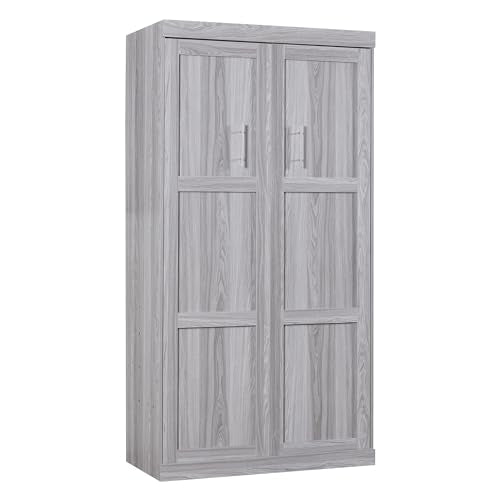 YOPTO Twin Size Murphy Bed Chest with Wardrobe and Drawers,Multifunctional Storage Cabinet Wall Bed,Folding Hidden Bed Frame W/Metal Structure,Space Saving,for Kids Bedroom,Guest Room,Gray YOPTO