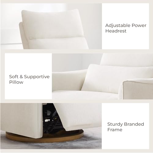 CHITA Swivel Rocker Recliner Chair, Power Nursery Glider Recliner, Nursery Rocking Chair with Adjustable Power Headrest, FSC Certified, Solid Wood Base, Cream CHITA