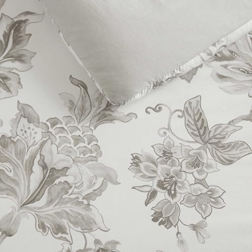 Martha Stewart - Queen Comforter Set, Smooth Sateen Front with Subtle Sheen & Lightweight Cotton Percale Reverse, 3 Piece Bed Set with Matching Pillowcases (Avery Floral Grey) Martha Stewart