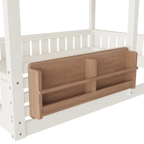 Harper & Bright Designs Full Over Full House Bunk Bed with Window and Roof, Solid Wood Low Bunk Beds with Bookshelf, Ladder and Guardrail, Space Saving for Boys and Girls, Beige & Natural Harper & Bright Designs