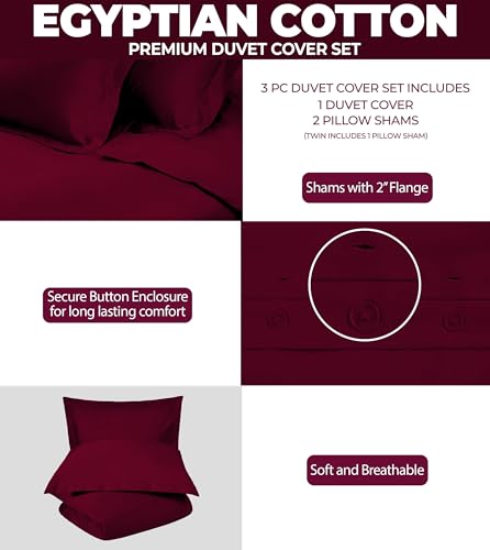 Superior Combed Cotton, 300 Thread Count 2 Piece Duvet Cover Set with 1 Pillow Sham, Single Ply Cotton, Soft and Luxurious Bedding Sets - Twin Duvet Cover, Burgundy Superior