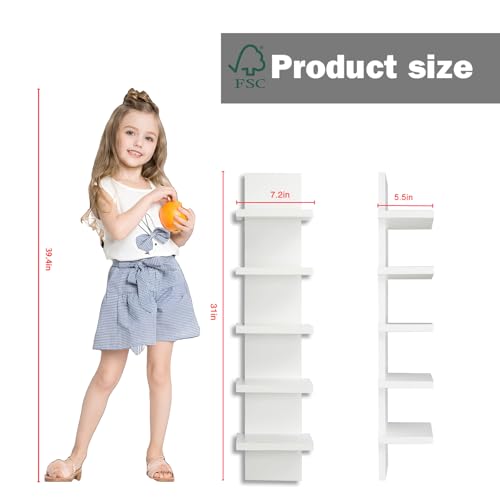 Bloddream 5 Tier Wall Shelves White, Vertical Column Shelf Floating Storage Home Decor Organizer Tall Tower Design Utility Shelving Bedroom Living Room, 30.7, 31
