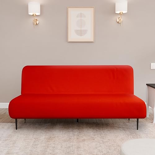 LANE LINEN Armless Futon Cover - Easy to Install Stretch Sofa Bed Slipcover, Soft Elastic Textured Full Size Cover, RV Couch Protector, Machine Washable - Red LANE LINEN