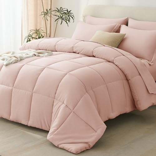 CozyLux Full Size Comforter Sets Blush Pink - 7 Pieces Bed in a Bag Full, Oeko-Tex Certified Bed Set, All Season Soft Bedding Set with Down Alternative Comforter, Sheets, Pillowcases & Pillow Shams CozyLux