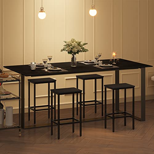 MAHANCRIS Bar Stools, Set of 2 Bar Chairs with Footrest, 2-Piece Dining Stools, 25.8-Inch Height, Rectangular Industrial Bar Stools, Strong Metal Frame, for Dining Room, Kitchen, Black BAHB0101 MAHANCRIS