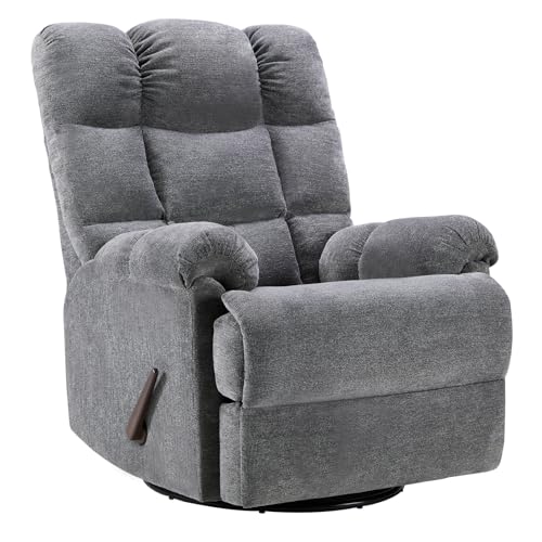 CANMOV Swivel Rocker Recliner for Adults,Glider Rocking Reclining Chair for Nursery,Manual Recliner Chair with Overstuffed Back and Arms for Living Room Bedroom Nursery,Grey