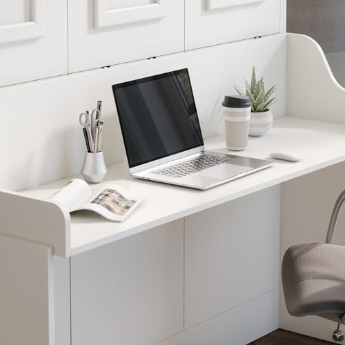 Xtraroom Alegra Queen Murphy Bed with Desk | Engineered and Solid Wood Construction | Smooth Painted Finish - No Melamine Used |Perfect for a Home Office Guest Bed | Murphy Desk Bed Queen Size Xtraroom