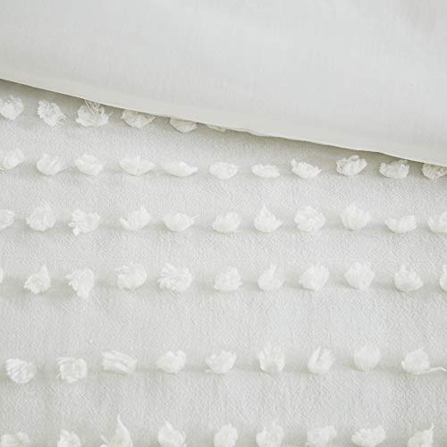 Comfort Spaces Cotton Comforter Set Jacquard Pom-Pom Tufts Design, Down Alternative, All Season Modern Bedding, Matching Shams, Full/Queen, Phillips, Ivory Comfort Spaces