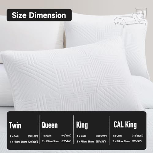 Lavsiry White Quilt Full/Queen Size with Pillow Shams, Summer Soft Geometric Pattern Bedspread, 3 Pieces Lightweight Coverlet Bedding Set for All Seasons Lavsiry