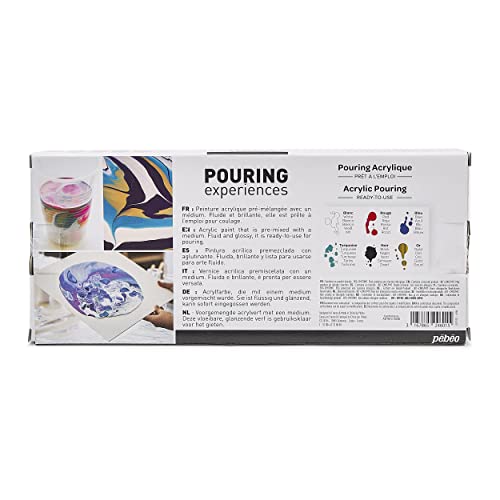 Pébéo Acrylic Pouring Paint Starter Kit - Art and Painting Supplies, Ready-To-Pour Fluid Medium, 118 Milliliter Bottles, Set of 6 Assorted Colors PEBEO