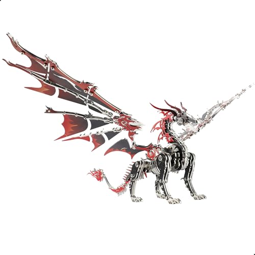 Kolotesame Fire Dragon 3D Metal Puzzle for Adult, Mechanical Black and Red Dragon Metal Building Model Kit, Challenging Puzzle for Men and Fantasy Fans, Unique DIY Collectible or Creative Gift
