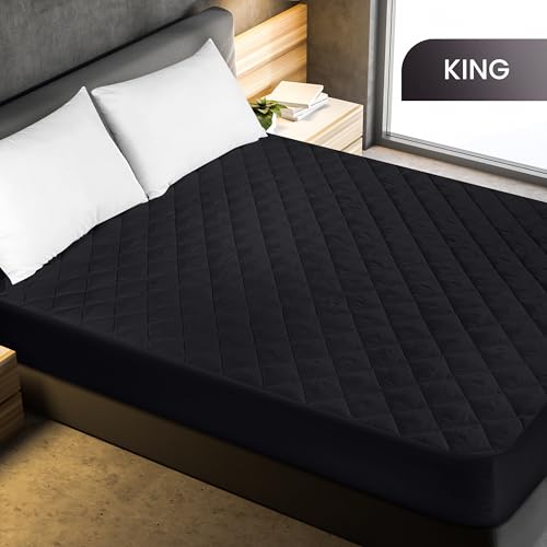 Utopia Bedding Quilted Fitted Mattress Pad, King Size, Elastic Fitted Mattress Topper Protector and Cover with Deep Pocket Stretches up to 16 Inches, Machine Washable (Black) Utopia Bedding