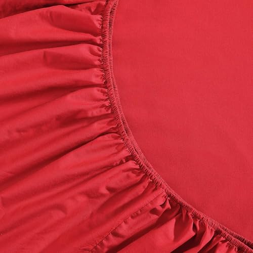 Tommy Hilfiger - Sheet Set, Cotton Percale Bedding with Matching Pillowcase, Crisp & Cool, Solid Home Essentials (Red, Twin) Tommy Hilfiger