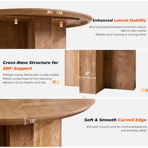 OKD 47" Round Dining Table for 4 People, Modern Pedestal Kitchen Table with Stable Cross Base & Thick Wood Top, Circle Dinner Table for Dining Room, Kitchen, Living Room, Light Tree Knot (Table Only) OKD