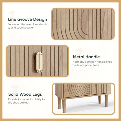 Morwdxef Shoe Cabinet Storage for Entryway with 2 Flip Drawers, Narrow Shoe Cabinet for Entryway, Hidden Slim Shoe Organizer Rack Cabinet (Natural, 23.6" W) Morwdxef