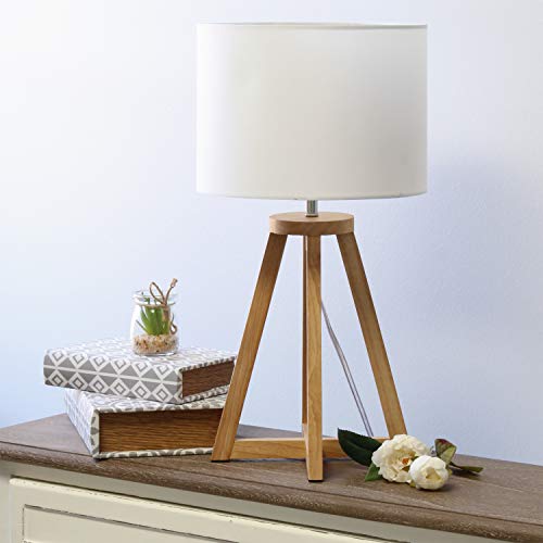 Simple Designs LT1069-NWH Interlocked Triangular Natural Wood Table Lamp with White Fabric Shade Simple Designs