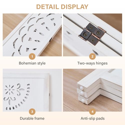 66.9Inch Wooden Room Partition - 3 Panels Boho-Styled Space Room Divider for Home/Office, Headboard & Yoga/Photo/Video Call Backdrop (White) Svimi