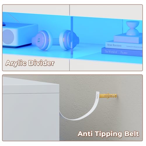 HAUOMS 9 Drawer Dresser for Bedroom with LED Lights, Large Chest of Drawers Handle Free, Modern White Long Dressers with Charging Station,for Living Room,Cloakroom,Entryway HAUOMS