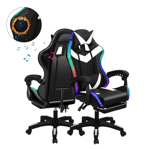 Gaming Chair with 2 Bluetooth Speakers & LED Lights, Ergonomic High Back Office Chair with Headrest, 135° Recline, 360° Swivel, Height Adjustable Executive Chair for Gaming, Work, Study (Black) Tacarlha