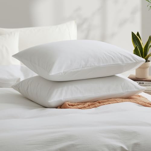 100% Washed Cotton Duvet Cover Queen Size, White Linen Like Breathable Natural Bedding Set (No Comforter), 90x90 Inches LOVQUE