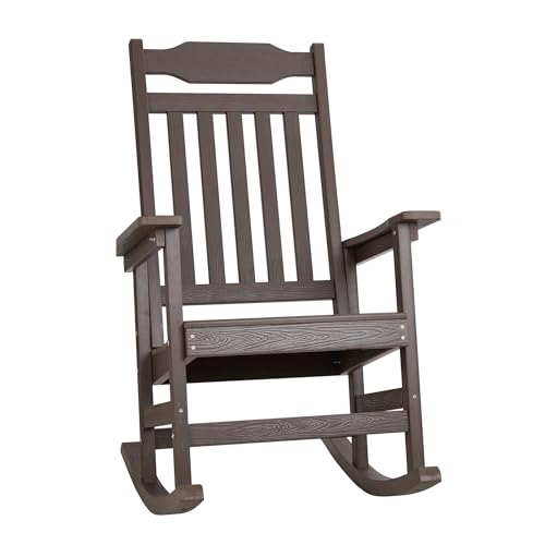 ONBRILL Outdoor Rocking Chair, All Weather Resistant HDPS Poly Rocker Chairs, Front Porch Rocker with 350 lbs Weight Capacity for Outdoor and Indoor-Brown ONBRILL