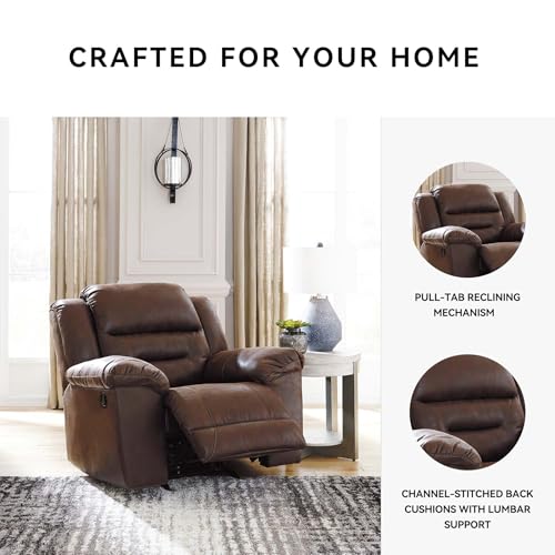 Signature Design by Ashley Stoneland Faux Leather Manual Pull Tab Rocker Recliner, Dark Brown