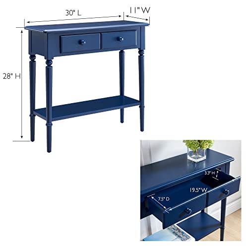 Leick Home Coastal Console Table, Solid Wood, 2 Storage Drawers, Bottom Display Shelf, Narrow Depth, Easy-Assembly, for Living Room/Hallway, Navy Blue, 30.0 in. W x 11.0 in. D x 28.0 in. H, 20027-NV Leick Home