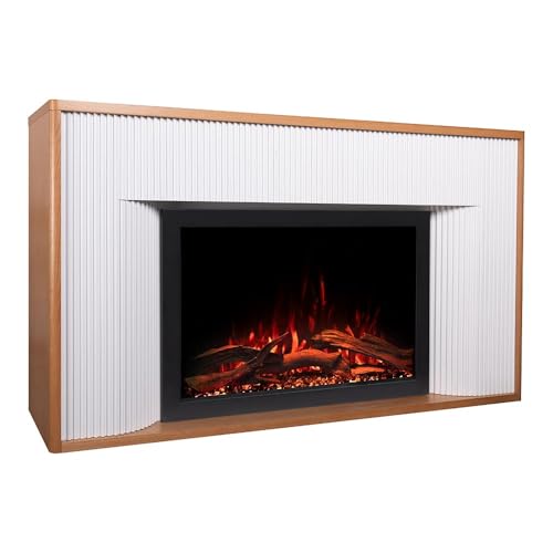 Modern Ember Arrie Smart Electric Fireplace Mantel Package | 33β Firebox Heater | Fluted Details w/Curved Leg Design | Multi-Flame Colors & Speed | Alexa/WiFi Enabled - Remote Included Modern Ember