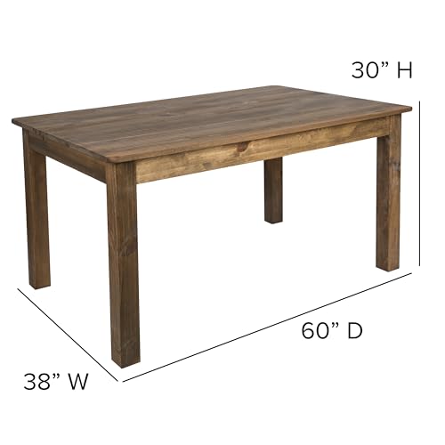 Merrick Lane Rustic Brown Solid Wood Dining Table, Kitchen Table with Square Legs, Farmhouse Dining Table, 38" x 60", Seats 6, Rustic Finish for Indoor or Outdoor Use Merrick Lane