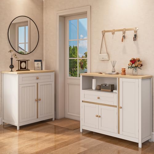 Viaozutis Storage Cabinet with Doors and Drawers,Kitchen Storage Cabinets,with Drawer and Adjustable Shelf(White) Viaozutis