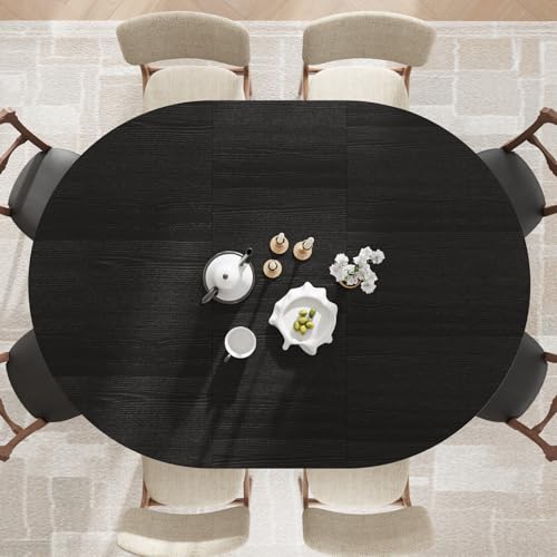 COSYSHINY 43.3"-59" Extendable Round Dining Table with Detachable Extension Plate for 4-8 People; Oval Kitchen Dining Table Equipped with Shelf and Storage Box for Kitchen Living Room (Black) COSYSHINY