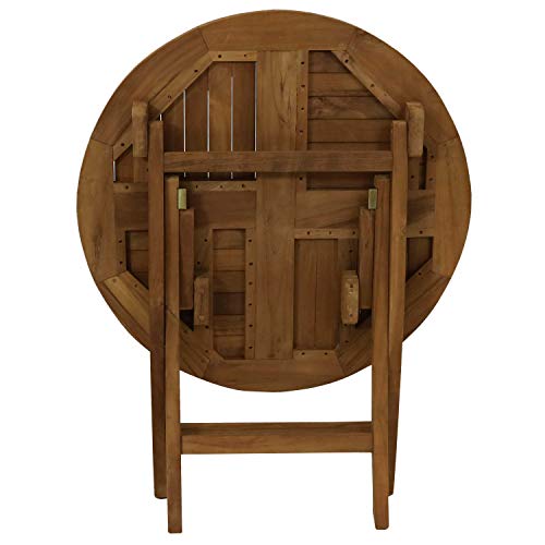 Sunnydaze Round Folding Solid Teak Outdoor Dining Table - Light Wood Stain Finish - 31 Inches Sunnydaze