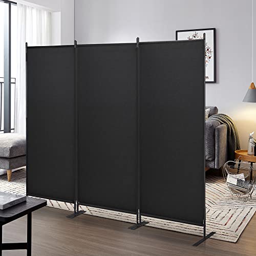 JAXPETY Room Divider Panel 6Ft Privacy Screen Wall Dividers for Room Separation Flexible Partition Folding Portable Room Partition for Office 88" W x 73" H, Black JAXPETY