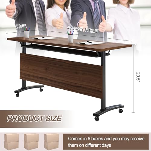 Conference Room Table, 14FT Large Folding Conference Table for 10-15 People, Training Tables with Caster Wheels, Business Style Wooden Meeting Table with Strong Metal Frame, Flip Top Table (6 PCS) bbyekctc