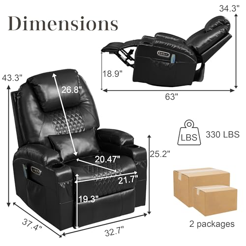 AHMED Dual Motor Power Swivel Rocker Recliner Chair with Massage & Heat, Electric Glider Rocking Chairs with Cup Holders,LED Lights, USB A/USB C Ports for Living Room, Nursery, Black