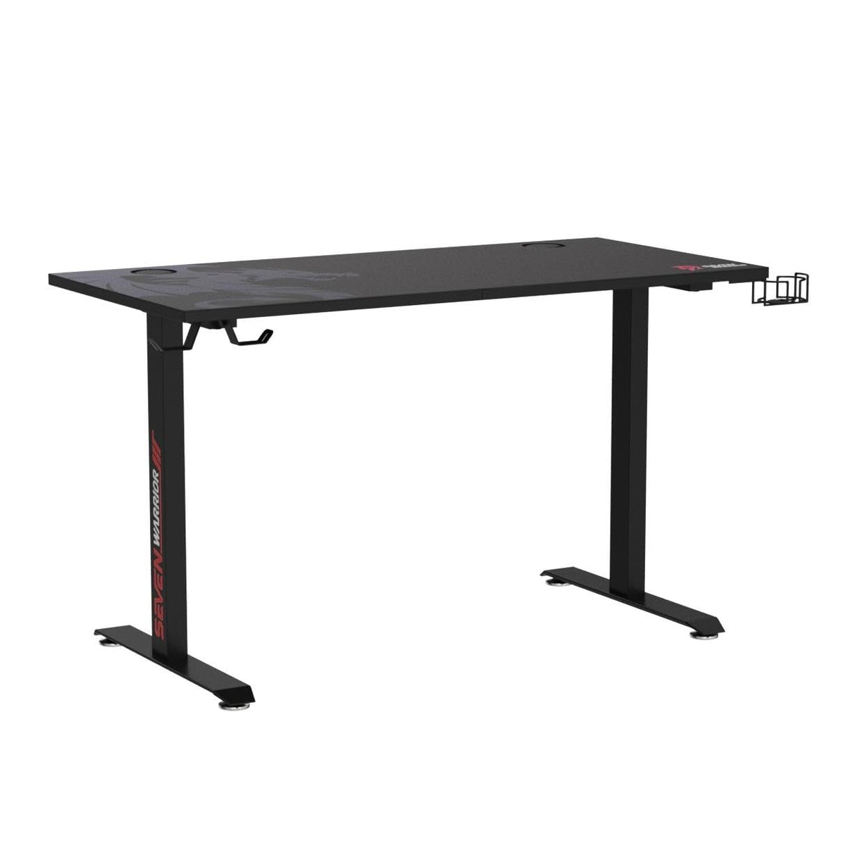 SEVEN WARRIOR Gaming Desk 55’’, T-Shaped Carbon Fiber Surface Computer Desk with Full Mouse Pad, Gamer Desk with Headphone Hook, USB Rack, Cup Holder SEVEN WARRIOR