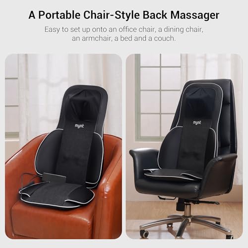 Mynt FSA Eligible HSA Approved Shiatsu Neck and Back Massager for Chair with 10 Deep Kneading Nodes, 2D & 3D Back Massage with Heat, Portable Spot Massage Chair Pad (Black) Mynt