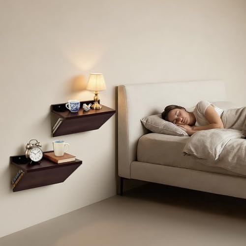 Fiwochic 2 Pack 13 x 7 x 5.5 Inch Floating Nightstand Wooden Bedside V Shape Wall Shelf Wall Mounted Hanging Floating Side Tables Bedroom for Bedroom, Living Room, Bathroom, Kitchen, Office Fiwochic