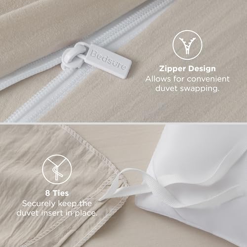 Bedsure Duvet Cover Queen Size - 3 Pieces Prewashed Extra Soft Bedding Set, Includes 1 Duvet Cover 90x90 Inches with Zipper Closure & 2 Pillow Shams, Linen, Comforter Not Included Bedsure