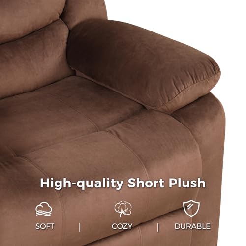 CANMOV Manual Recliner Chair for Adults, Upholstered Fabric Sofa Chair with Overstuffed Arms and Back, Manual Single Sofa for Living Room & Bedroom, Brown