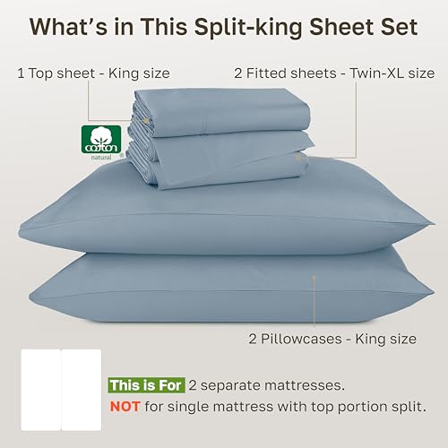 California Design Den Split King Sheets Sets for Adjustable Bed - Buttery Soft 800 Thread Count 100% Cotton Set, Sateen Bedding Set with Durable Twin XL Fitted Sheets - Blue California Design Den