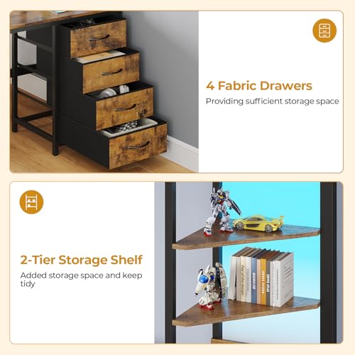 ADORNEVE Twin Over Full Bunk Bed with Desk, Bunk Beds Twin Over Full Size with Charging Station & Led Lights, Storage Drawers & Shelves, Loft Bed with Safety Guardrail & Ladder for Kids/Teens, Black ADORNEVE