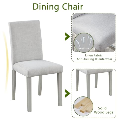 Ball & Cast 5 Piece Dining Table Set,Kitchen Table Set for 4 W/ 34.5" Square Wooden Dining Table,Living Room Furniture W/ 4 Upholstered Chairs,for Dining Room,Kitchen,Restaurant,Silver Gray Ball & Cast