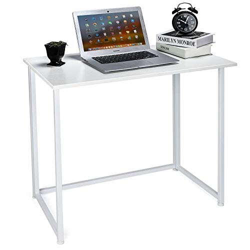 Leopard Folding Computer Desk for Small Spaces, No-Assembly Space-Saving Home Office Desk, Foldable Computer Table, Laptop Table, Writing Desk, Compact Study Reading Table (White) Leopard Outdoor Products