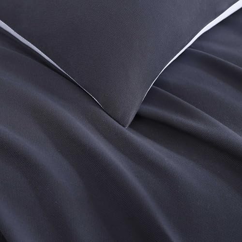 Tommy Hilfiger - Queen Comforter Set, Soft & Breathable Micro Piqué Cotton Bedding, Medium Weight Feel for Year Round Comfort, 3 Piece Bed Set with Matching Pillowcases (Navy) Tommy Hilfiger